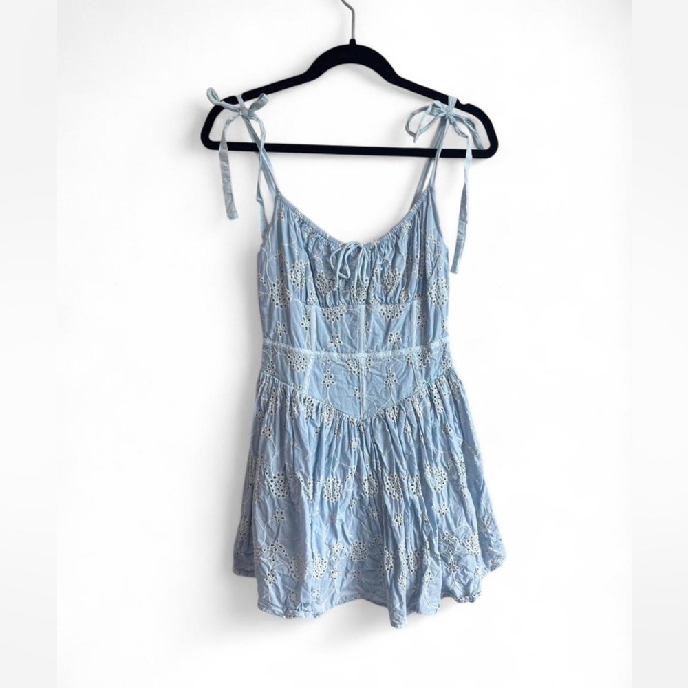 Light Blue Lace Dress with Tie Straps